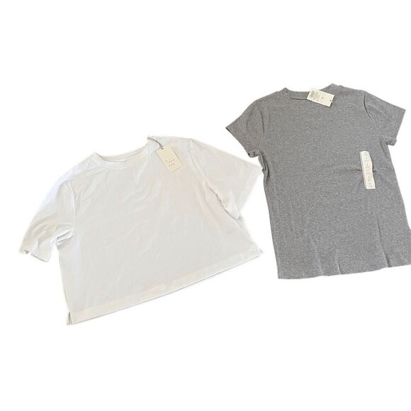 NWT SZ M Target (a . new day) Set of 2 Tops: White Cropped and Heather Gray Ribb - Picture 7 of 11